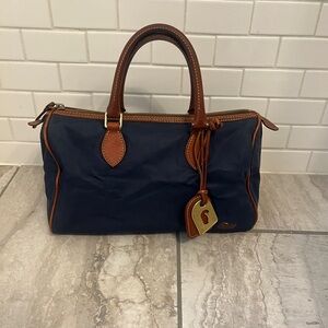Dooney & Bourke Y2K Navy Nylon and Brown Leather satchel Handbag w Pink Interior